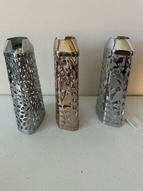 Bath & Body Works Metal Soap Dispenser Sleeve/Cover Set of 3 - 2 Silver, 1 Gold
